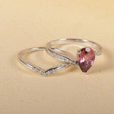 0.5ct Pear Cut Red Garnet Engagement Ring 14k White Gold Finish Fancy Bridal Set