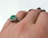 2ct Engagement Ring Round Cut Green Emerald Halo Split Shank 14k White Gold Over