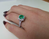 2ct Engagement Ring Round Cut Green Emerald Halo Split Shank 14k White Gold Over