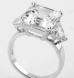 2.5Ct Asscher Cut Diamond Three Stone Ring 14K White Gold Finish Trillion Accent