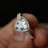 2ct Trillion Cut Blue Aquamarine Promise Engagement Ring 14k White Gold Finish