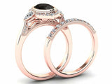 3ct Oval Cut Black Diamond Floral Halo Mirror Bridal Set Ring 14k Rose Gold Over