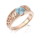 1ct Round Blue Aquamarine Vintage Filigree Engagement Ring 14k Yellow Gold Over