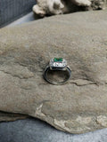 1ct Engagement Ring Asscher Cut Emerald Vintage Inspired 14k White Gold Finish