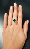 1.3ct Round Cut Green Emerald Solitaire with Accent Ring 14k White Gold Finish