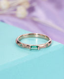 1.1ct Baguette Cut Green Emerald Minimalist Engagement Ring 14k Rose Gold Finish