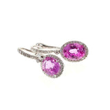 2ct Oval Cut Pink Sapphire Diamond Halo Drop Earrings 14k White Gold Finish