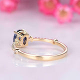 1ct Oval Cut Blue Sapphire Engagement Ring Diamond Trilogy 14k YellowGold Finish