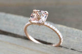 1.5ct Cushion Cut Peach Morganite Round Accents Solitaire Ring 14k RoseGold Over