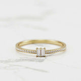 Dainty Minimalist Engagement Ring 0.7ct Baguette Cut Diamond 14k YellowGold Over