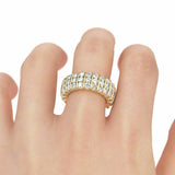 3Ct Round Cut Diamond Elegant Three Row Wedding Band Ring 14K Yellow Gold Finish