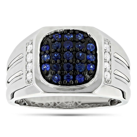 3Ct Round Cut Blue Sapphire Diamond Men Engagement Ring 14K White Gold Finish