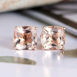 2ct Cushion Cut Peach Morganite Solitaire Stud Earrings 14k Rose Gold Finish