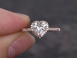 1.5ct Heart Cut Diamond Engagement Ring Accents Solitaire 14k Rose Gold Finish