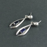 1ct Drop Earrings Emerald Cut Blue Sapphire Fish Design 14k White Gold Finish