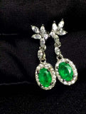 2.7ct Drop Earrings Oval Cut Green Emerald Floral Halo 14k White Gold Finish