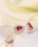 1ct Pear Cut Pink Ruby Diamond Halo Open Cuff Engagement Ring 14k Rose Gold Over