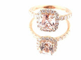 3Ct Cushion Cut Peach Morganite Diamond Halo Engagement Ring 18k Rose Gold Over