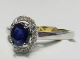 2.5ct Engagement Ring Oval Cut Blue Sapphire Diamond Halo 14k White Gold Finish