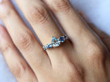 1.5ct Engagement Ring Pear Cut Blue Aquamarine Five Stone 14k Yellow Gold Finish