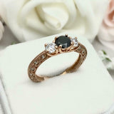 2ct Engagement Ring Round Cut Diamond Milgrain Trilogy Vintage 14k RoseGold Over