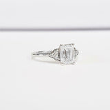 Petite Round Accents Solitaire Ring 1ct Emerald Cut Diamond 14k White Gold Over