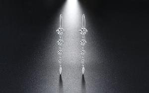 1.9ct Round Cut Diamond Trendy Women Long Dangle Earrings 14k White Gold Finish