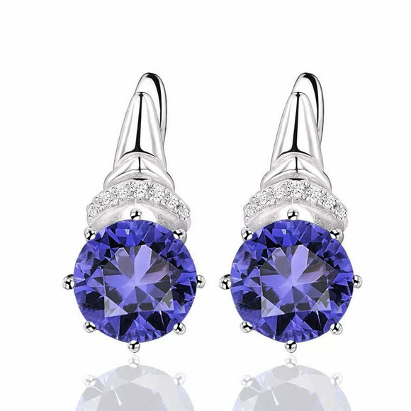 2.5ct Drop Earrings Round Cut Blue Tanzanite Stylish Design 14k WhiteGold Finish