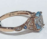 2.5ct Oval Cut Blue Aquamarine Milgrain Leaf Accent Ring 14k Rose Gold Finish