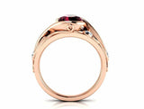 2ct Round Cut Red Garnet Leaf Vine Solitaire Round Accent Ring 14k RoseGold Over