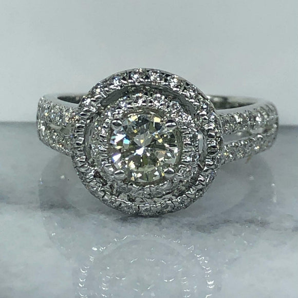 1.45ct Round Cut Diamond Engagement Ring Dual Halo Split Band 14k WhiteGold Over