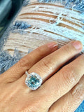 2ct Round Cut Blue Aquamarine Engagement Ring 14k White Gold Finish Diamond Halo