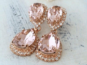 2ct Pear Cut Champagne Morganite Tear Drop Earring Women 14k Rose Gold Finish