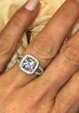 2ct Cushion Cut Diamond Engagement Ring Halo Split Shank 14k White Gold Finish