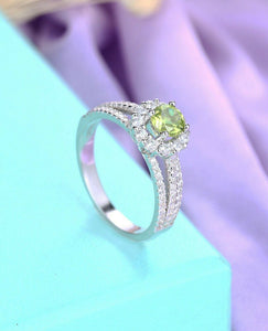 2.9ct Round Cut Green Peridot Split Band Halo Engagement Ring 14k WhiteGold Over