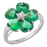 5ct Engagement Ring Heart Cut Green Emerald Solitaire Flower 14k White Gold Over