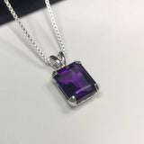 3ct Emerald Cut Purple Amethyst Drop Earring Pendant Set 14k White Gold Finish