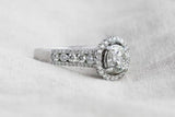 3Ct Round Cut Diamond Accent Halo Setting Engagement Ring 14K White Gold Finish