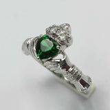 1ct Heart Cut Green Emerald Engagement Ring Diamond Claddagh 14k White Gold Over