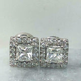 1.5ct Princess Cut VVS1D Diamond Halo Stud Earrings 14k White Gold Finish