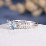 1.5ct Round Cut Blue Aquamarine Engagement Ring Split Shank 14k WhiteGold Finish