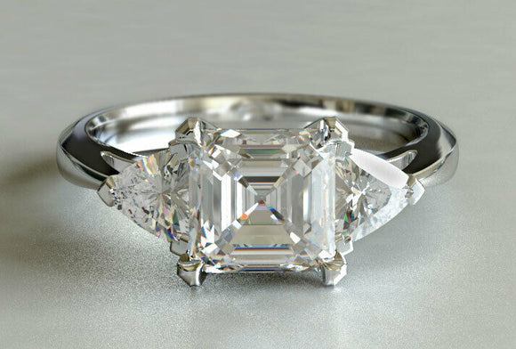 2ct Asscher Diamond Engagement Ring Trillion Accents Trilogy 14k White Gold Over