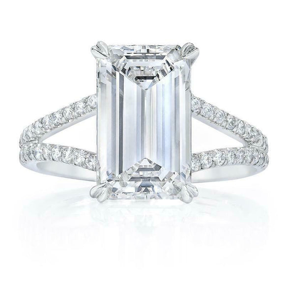 2.3ct Emerald Cut VVS1 Diamond Engagement Ring 14k White Gold Finish Split Shank