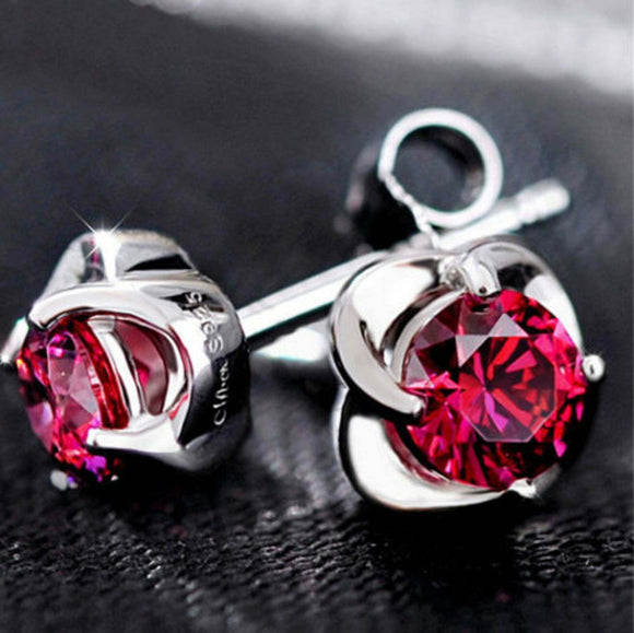 2ct Stud Earrings Round Cut Pink Ruby Stylish Design 14k White Gold Finish