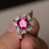 1.5ct Cushion Cut Pink Ruby Engagement Ring 14k White Gold Finish Floral Women