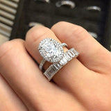 8Ct Oval Cut Diamond Bridal Set Halo Ring Eternity Band 18K White Gold Finish