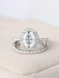 Halo Bridal Set Engagement Ring 2.3ct Oval Cut VVS1D Diamond 14k White Gold Over