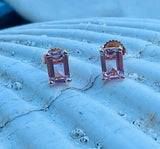 1ct Stud Earrings Emerald Cut Peach Morganite Solitaire 14k Yellow Gold Finish