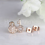 1ct Round Cut Moissanite Lock Key Design Stud Earrings 14k White Gold Plated