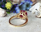 1.5ct Engagement Ring Round Cut Ruby Round Diamond Petite 14k Yellow Gold Finish